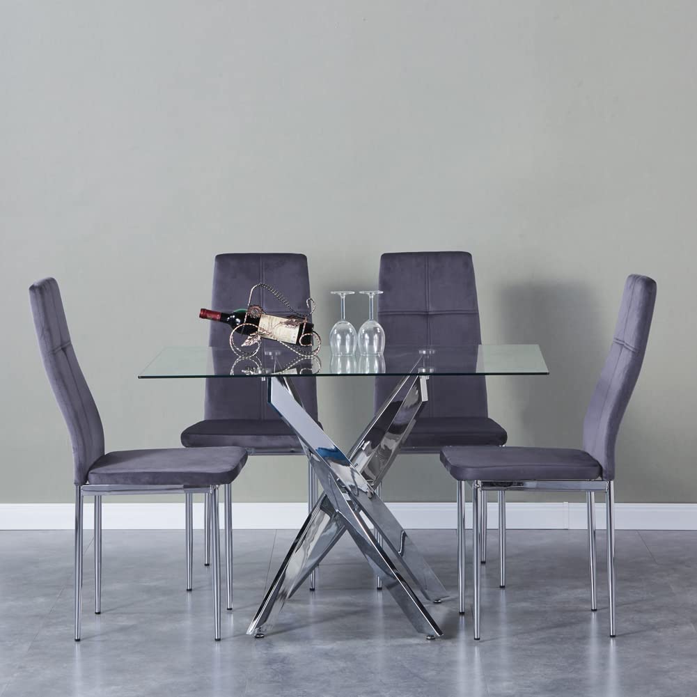 Rectangular Dining Table 120x70cm Glass/Silver AWS021UK | LEUKHOUSE