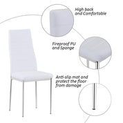 Round Glass Dining Table Set for 4,5 Piece Kitchen Table and PU Leather Chairs with Chromed Legs, 35.5 Inches Dining Table Set, White CA | LEUKHOUSE