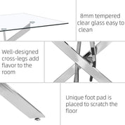 5 Piece Dining Table Table Set, Modern Tempered Glass Dining Table Set for 4 Kitchen Table Set with 4 Upholstered Chairs (Sliver Table with White Chairs) US | LEUKHOUSE