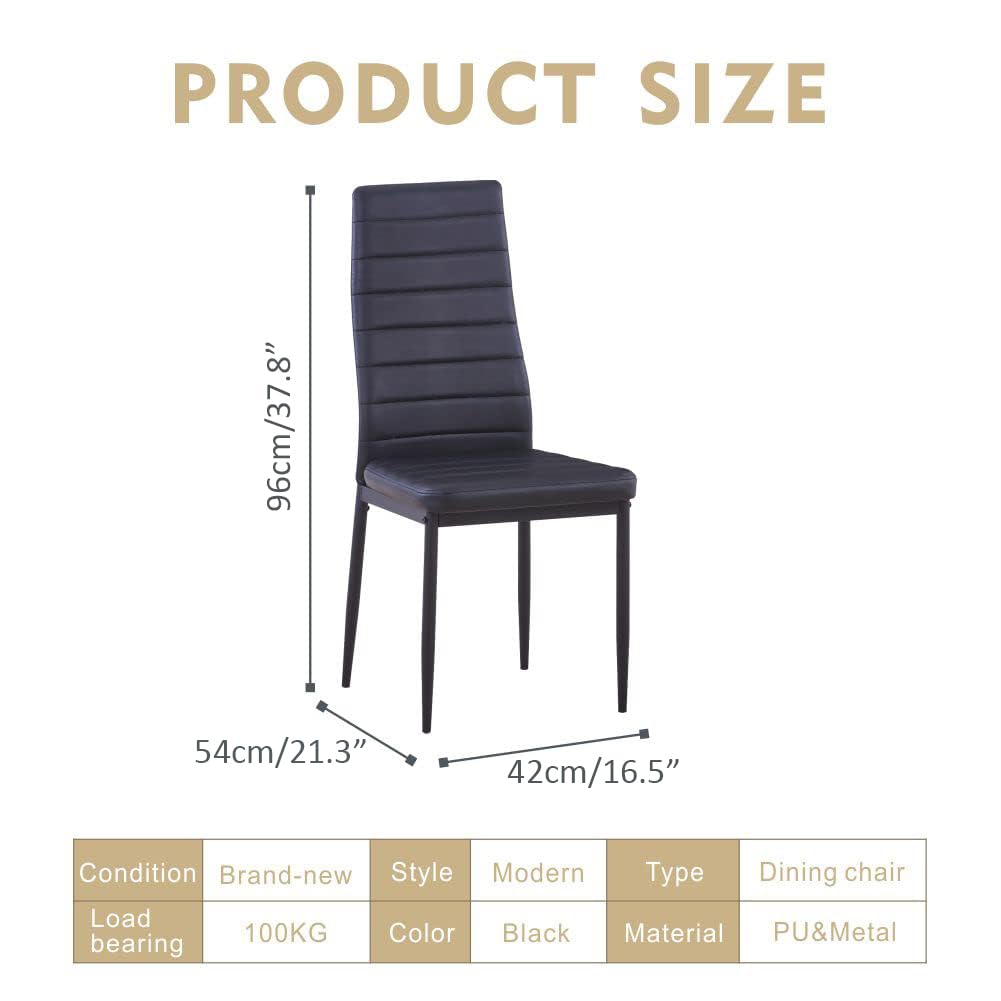 5 Piece Dining Table Table Set, Modern Tempered Glass Dining Table Set for 4 Kitchen Table Set with 4 Upholstered Chairs (Sliver Table with Black Chairs) US | LEUKHOUSE