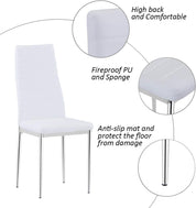 Round Tempered Glass Dining Table Set for 4 with 4 Upholstered Chairs (Sliver Table with White Chairs) US | LEUKHOUSE