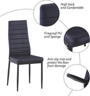 5 Piece Dining Table Table Set, Modern Tempered Glass Dining Table Set for 4 Kitchen Table Set with 4 Upholstered Chairs (Sliver Table with Black Chairs) US | LEUKHOUSE