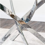 35.5 Inch Round Tempered Glass Dining Table for 2-4 with Chromed Legs (Silver/White) US | LEUKHOUSE