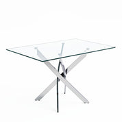 5 Piece Dining Table Table Set, Modern Tempered Glass Dining Table Set for 4 Kitchen Table Set with 4 Upholstered Chairs (Sliver Table with Black Chairs) US | LEUKHOUSE