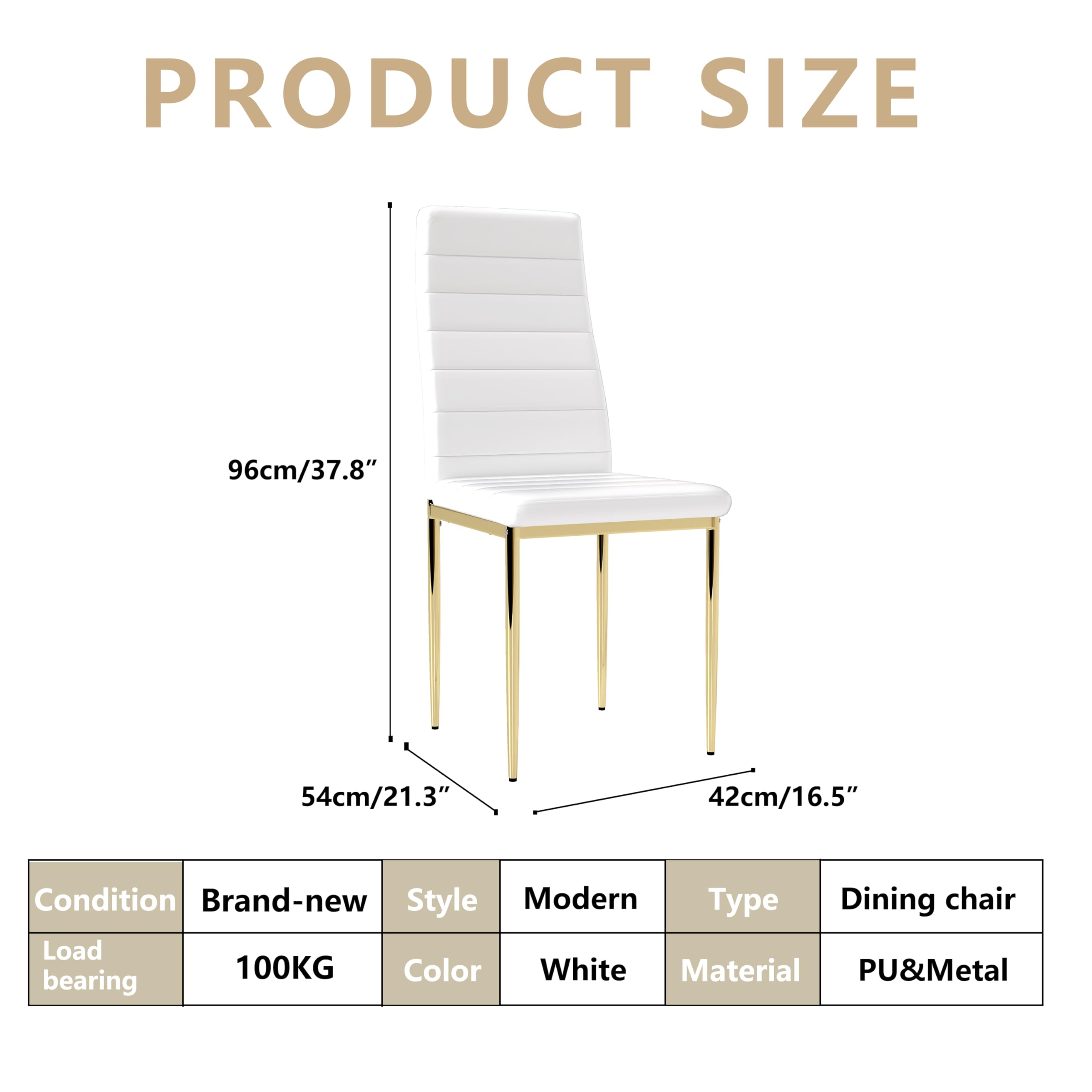 5 Piece Dining Table Table Set, Modern Tempered Glass Dining Table Set for 4 Kitchen Table Set with 4 Upholstered Chairs (Gold Table with Gold Chairs) US | LEUKHOUSE
