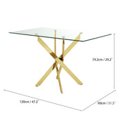 5 Piece Dining Table Table Set, Modern Tempered Glass Dining Table Set for 4 Kitchen Table Set with 4 Upholstered Chairs (Gold Table with Gold Chairs) US | LEUKHOUSE