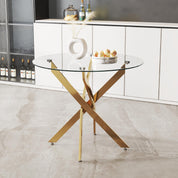 35.5 Inch Round Tempered Glass Dining Table for 2-4 with Chromed Legs (Gold) US | LEUKHOUSE