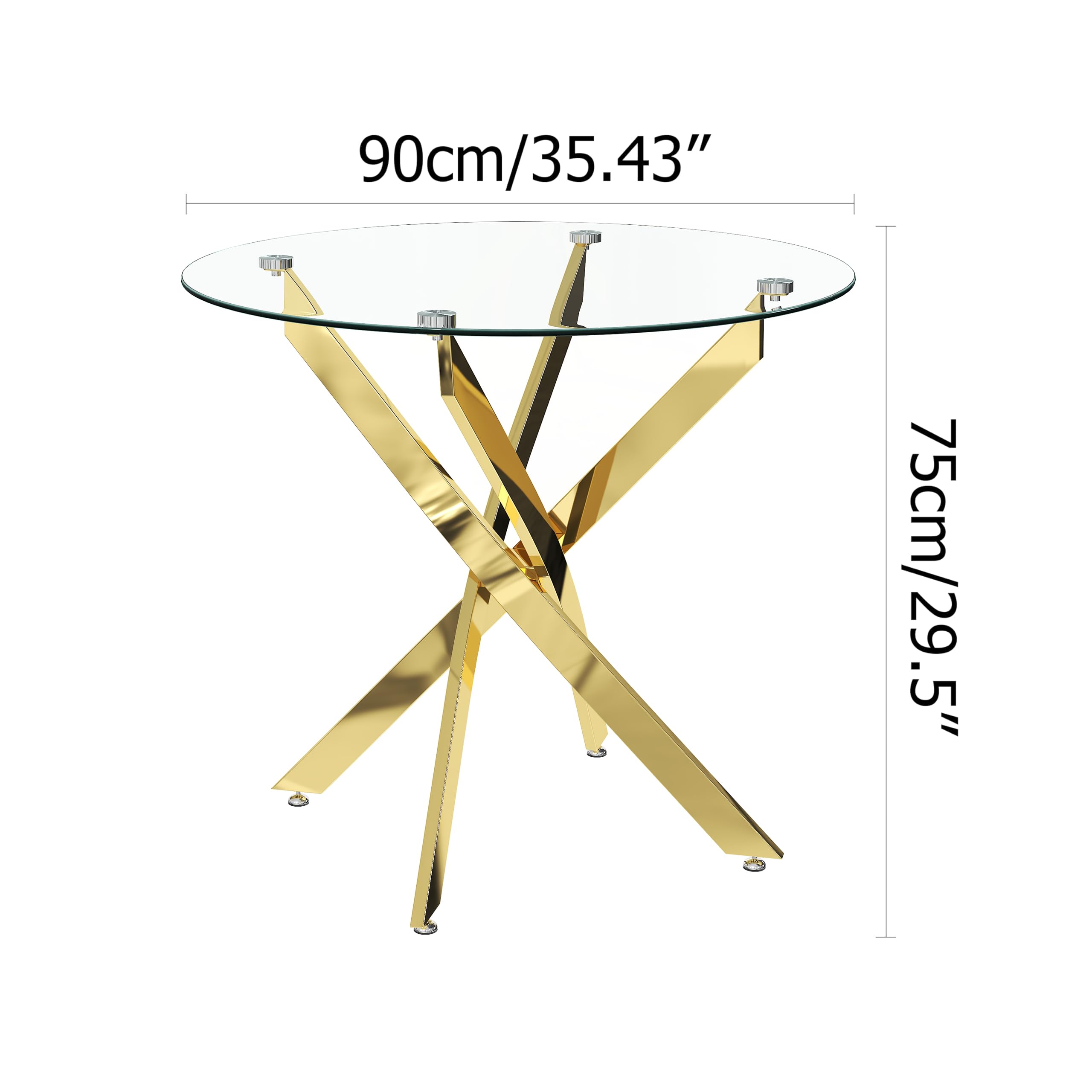 35.5 Inch Round Tempered Glass Dining Table for 2-4 with Chromed Legs (Gold) US | LEUKHOUSE