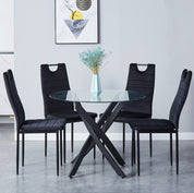 35.5 Inch Round Tempered Glass Dining Table for 2-4 with Chromed Legs (Black) US | LEUKHOUSE