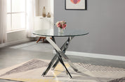 Table à Manger Ronde en Verre, Table Moderne de Cuisine, Argenté, 80 cm AWS0225FR | LEUKHOUSE