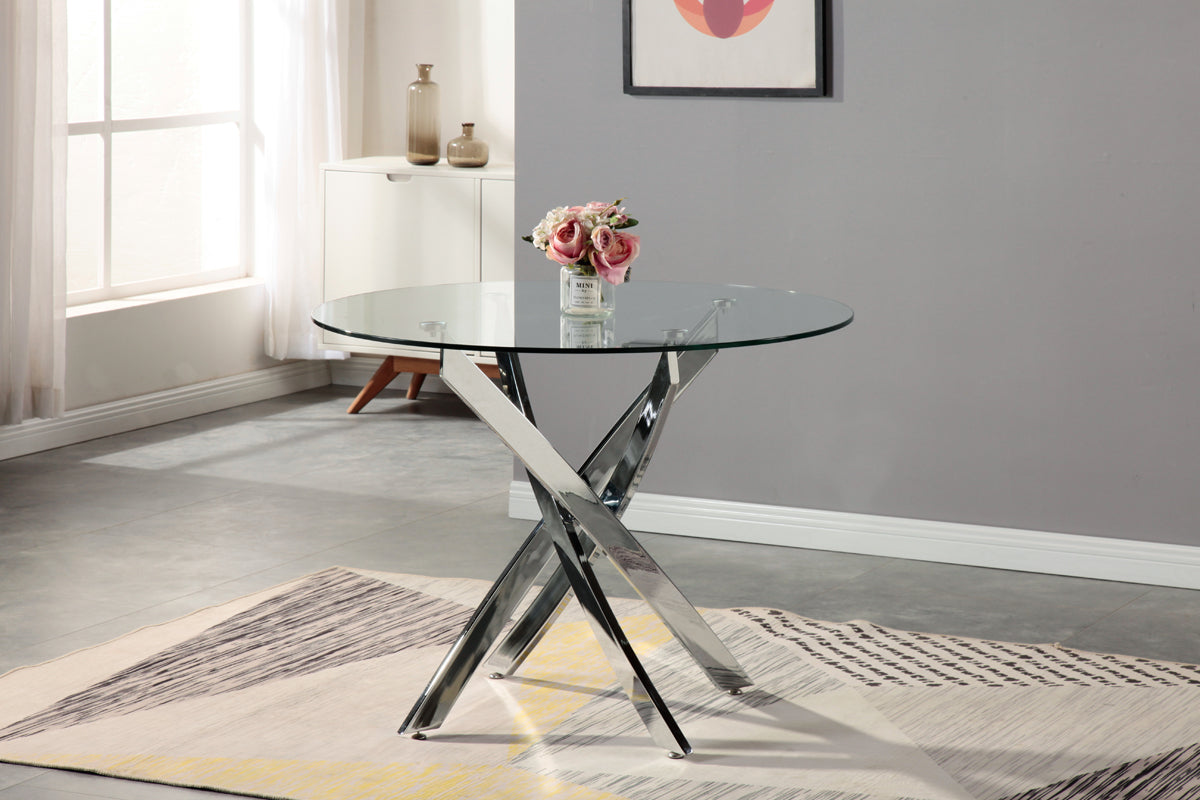 Table à Manger Ronde en Verre, Table Moderne de Cuisine, Argenté, 80 cm AWS0225FR | LEUKHOUSE