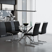 5 Piece Dining Table Table Set, Modern Tempered Glass Dining Table Set for 4 Kitchen Table Set with 4 Upholstered Chairs (Sliver Table with Black Chairs) US | LEUKHOUSE