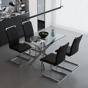 5 Piece Dining Table Table Set, Modern Tempered Glass Dining Table Set for 4 Kitchen Table Set with 4 Upholstered Chairs (Sliver Table with Dark Grey Chairs) US | LEUKHOUSE