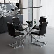 5 Piece Dining Table Table Set, Modern Tempered Glass Dining Table Set for 4 Kitchen Table Set with 4 Upholstered Chairs (Sliver Table with Black Chairs) US | LEUKHOUSE