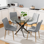 35.5 Inch Round Tempered Glass Dining Table for 2-4 with Chromed Legs (Black) US | LEUKHOUSE