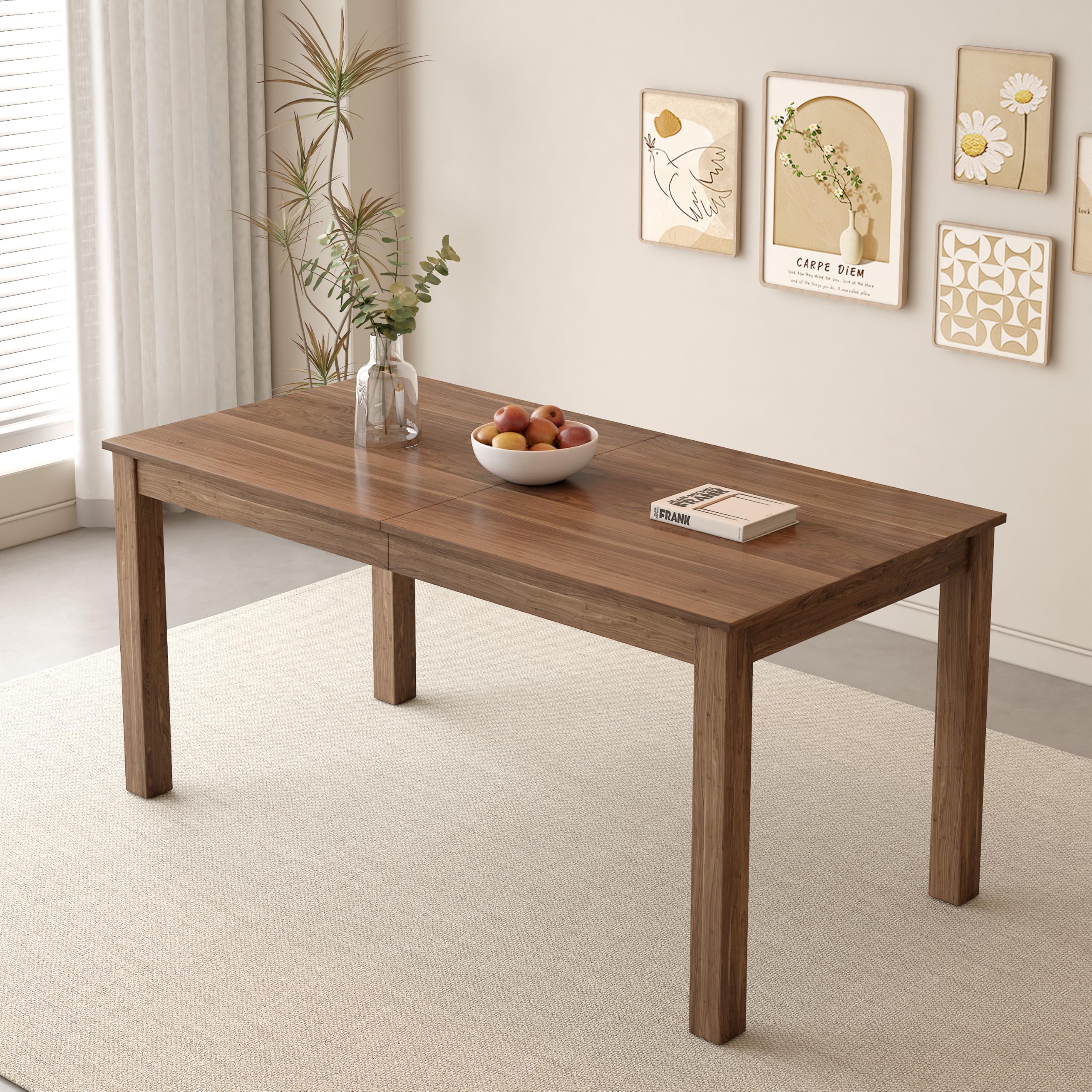 Wood Dining Table, Large Rectangular Dining Table for 4-6, 63" Farmhouse Style Kitchen Table for Home Kitchen Dining Room CA | LEUKHOUSE