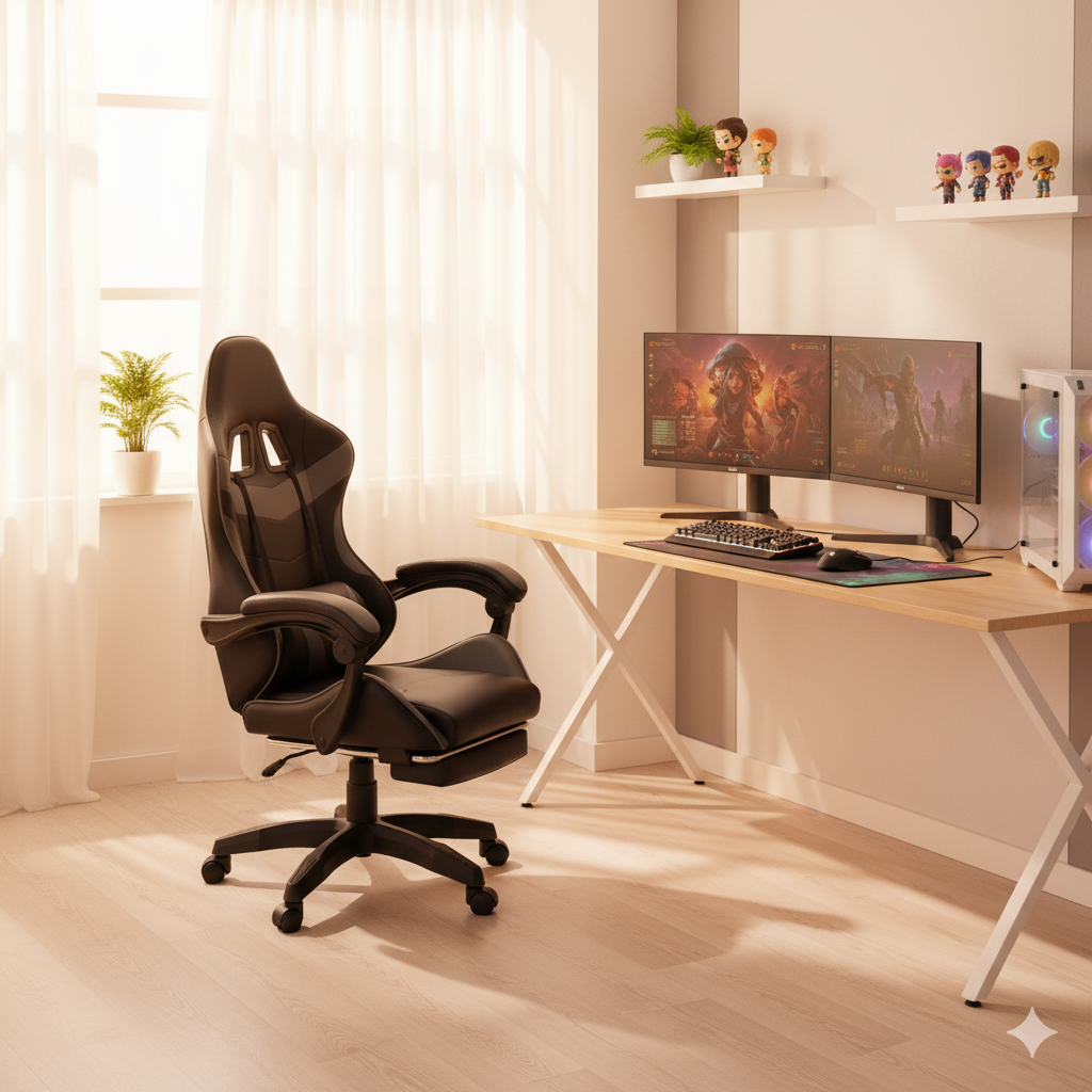 Gaming Chair Grey Adjustable Height (1 Chair) LKG008GCYN | LEUKHOME