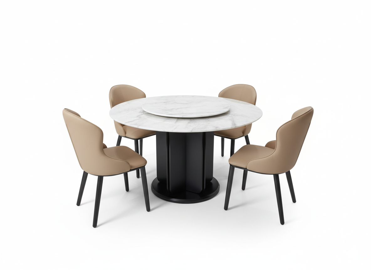 Dining Table Sintered Stone Wood Veneer Stainless Steel LKD089DTDSBL | LEUKHOME