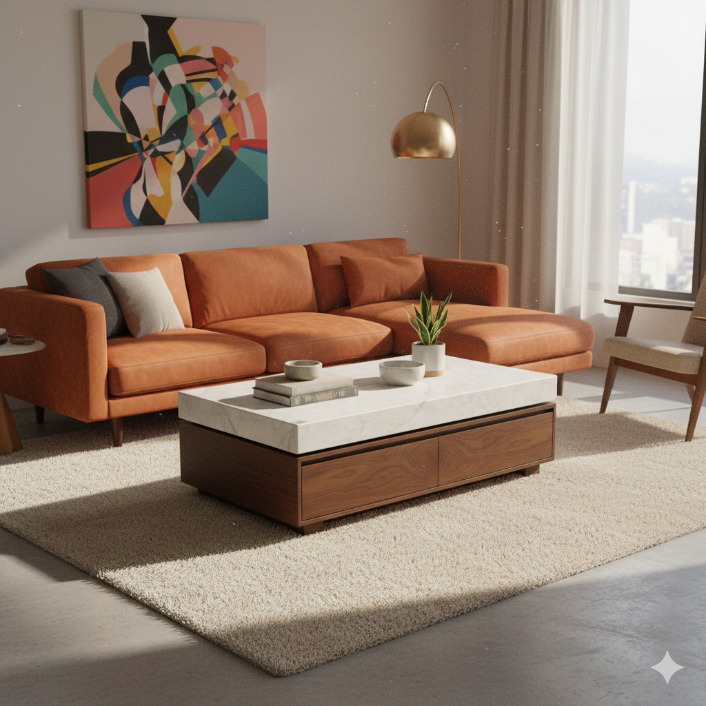 Coffee Table Imitation Marble Wood Veneer‌ LKLM1519CTFH | LEUKHOME