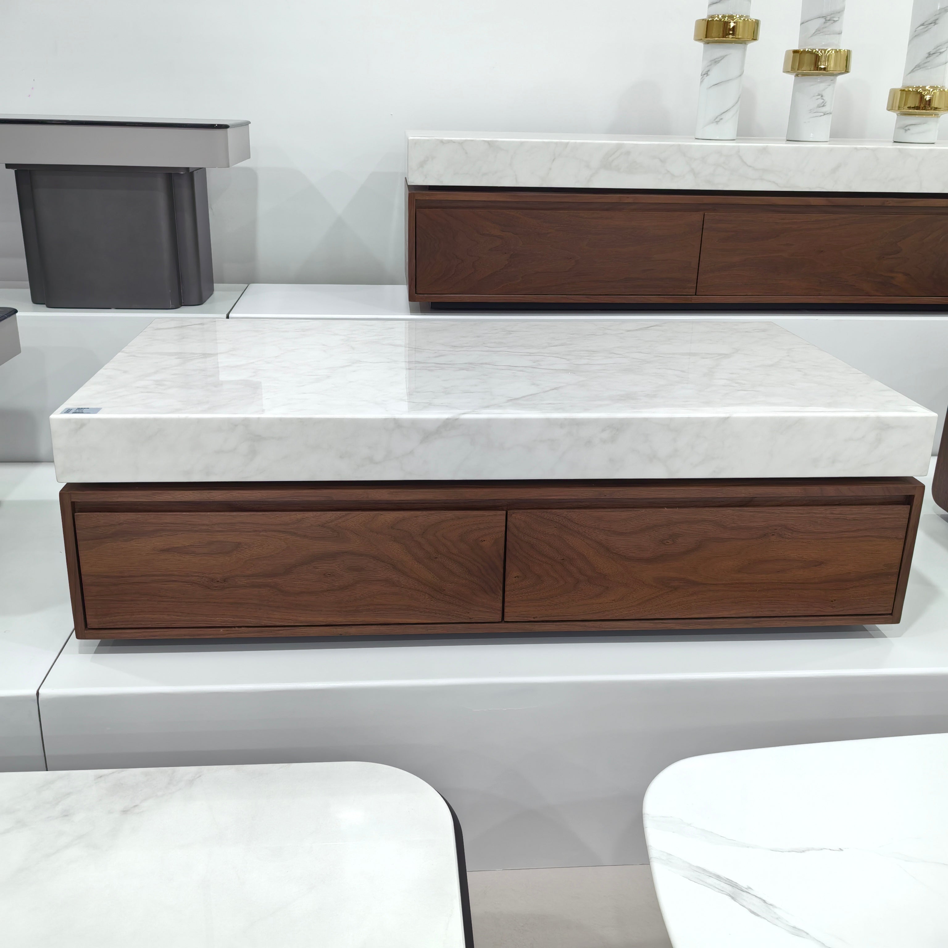 TV Stand Imitation Marble Wood Veneer‌ LKLM1519TSFH | LEUKHOME