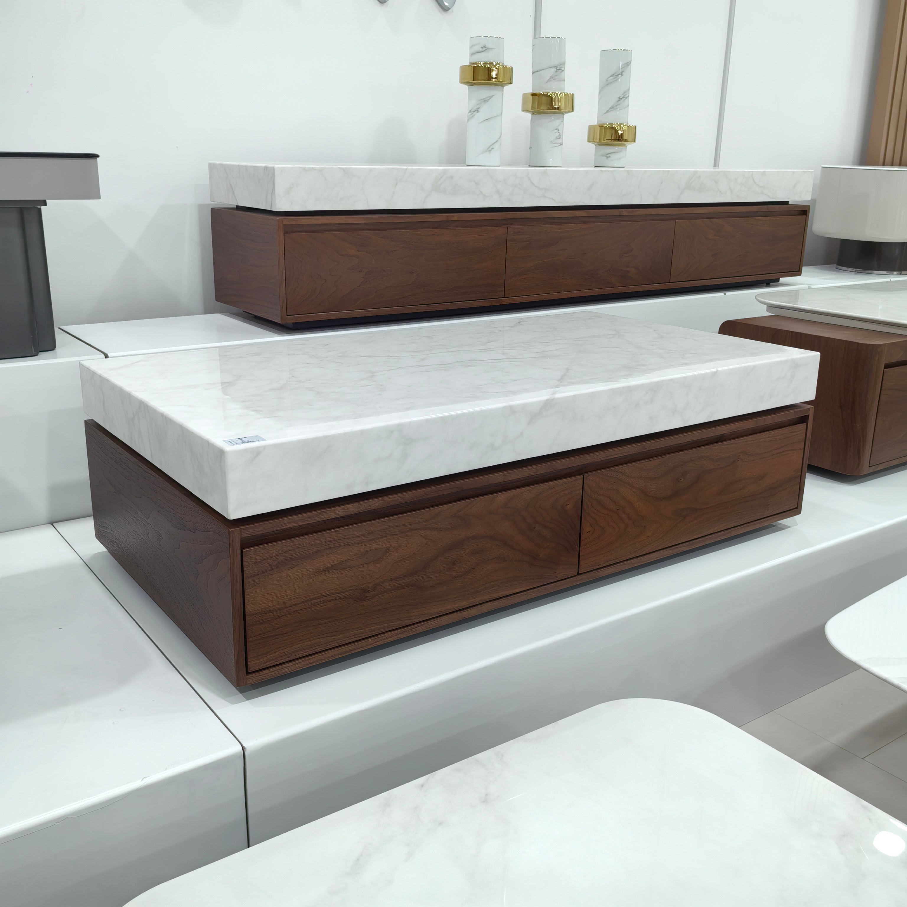 TV Stand Imitation Marble Wood Veneer‌ LKLM1519TSFH | LEUKHOME