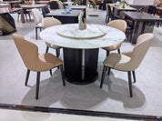 Dining Table Sintered Stone Wood Veneer Stainless Steel LKD089DTDSBL | LEUKHOME