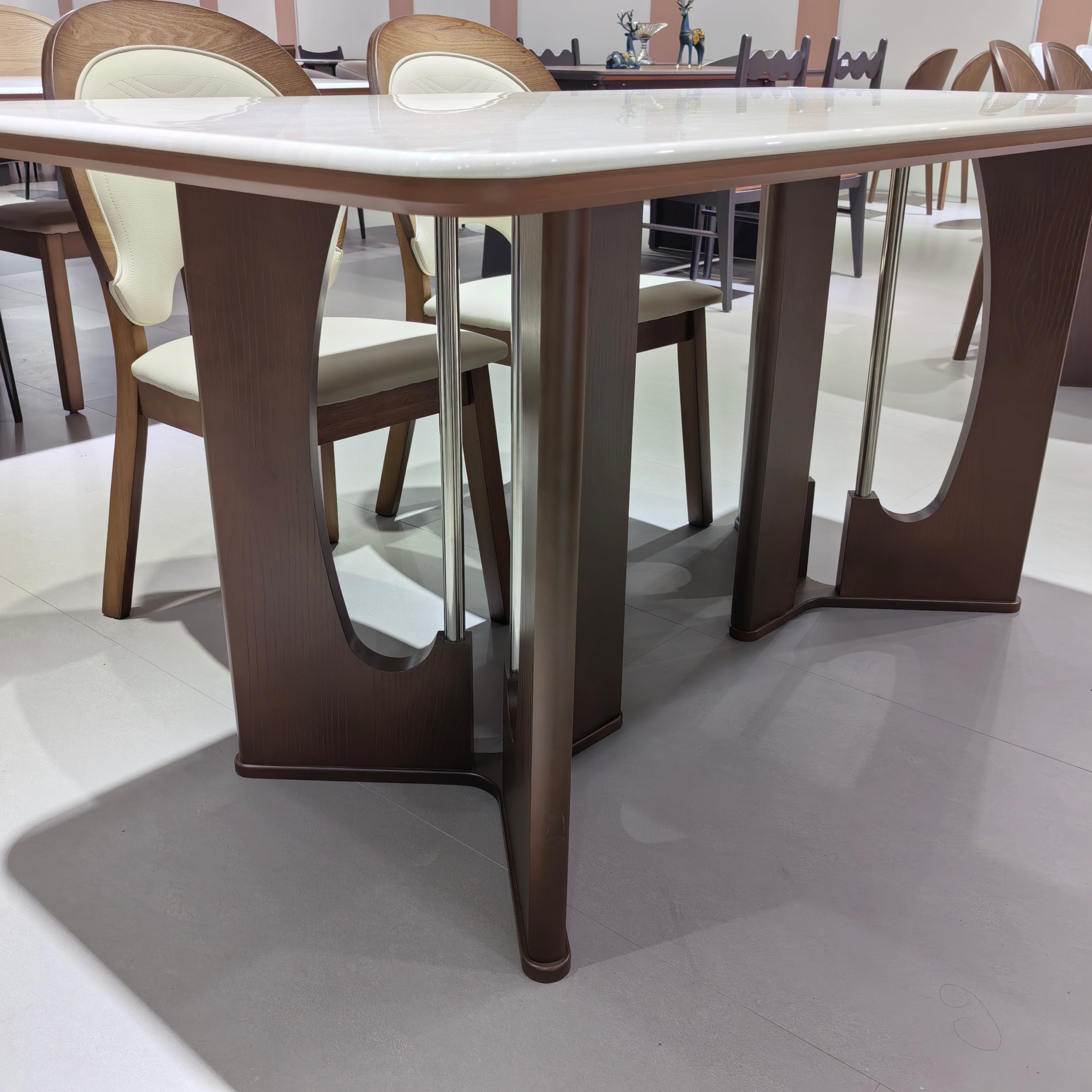 Dining Table Artificial Stone Wood Veneer LKD118DTSHYC | LEUKHOME