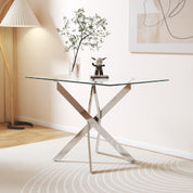 Glas Esstisch Küchentisch Glastisch Silberne Metalltischbeine Moderner Stil Quadratischen Tisch für Büro Küche 110cm DE | LEUKHOUSE