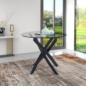 Esstisch Rund Glas Moderner Küchentisch Design Glastisch Esszimmertische für Esszimmer Wohnzimmer 4-6 Personen, 90cm, Schwarz DE | LEUKHOUSE
