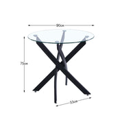 Esstisch Rund Glas Moderner Küchentisch Design Glastisch Esszimmertische für Esszimmer Wohnzimmer 4-6 Personen, 90cm, Schwarz DE | LEUKHOUSE