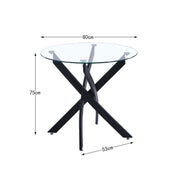 Esstisch Rund Glas Moderner Küchentisch 80cm Runder Glas Esszimmertische mit Metallbeinen für Esszimmer Wohnzimmer Küche, Schwarz DE | LEUKHOUSE