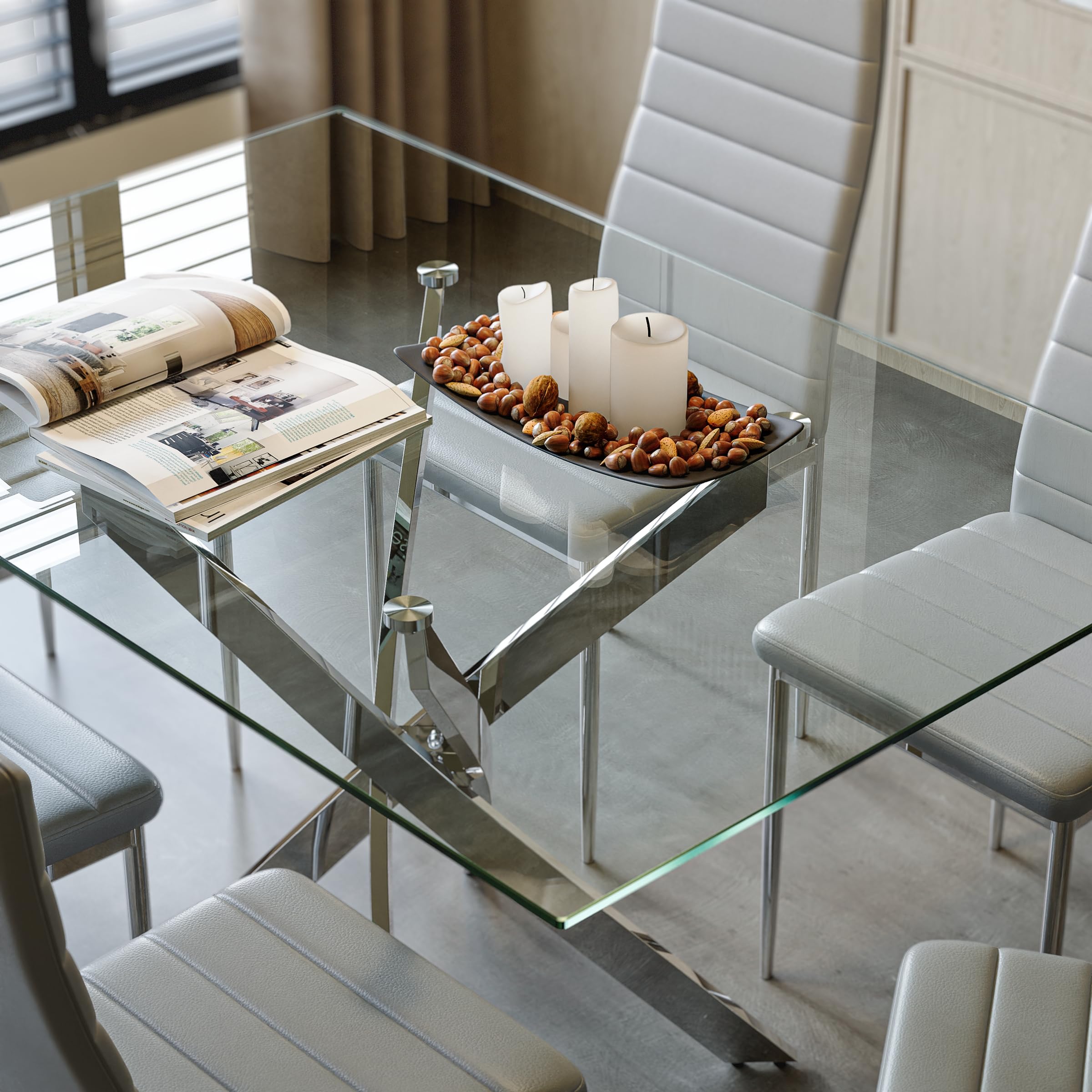 Glas Esstisch Küchentisch Glastisch Silberne Metalltischbeine Moderner Stil Quadratischen Tisch für Büro Küche 110cm DE | LEUKHOUSE