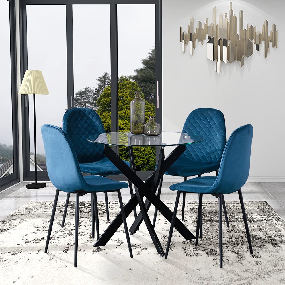 Esstisch Rund Glas Moderner Küchentisch 80cm Runder Glas Esszimmertische mit Metallbeinen für Esszimmer Wohnzimmer Küche, Schwarz DE | LEUKHOUSE
