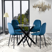 Esstisch Rund Glas Moderner Küchentisch 80cm Runder Glas Esszimmertische mit Metallbeinen für Esszimmer Wohnzimmer Küche, Schwarz DE | LEUKHOUSE