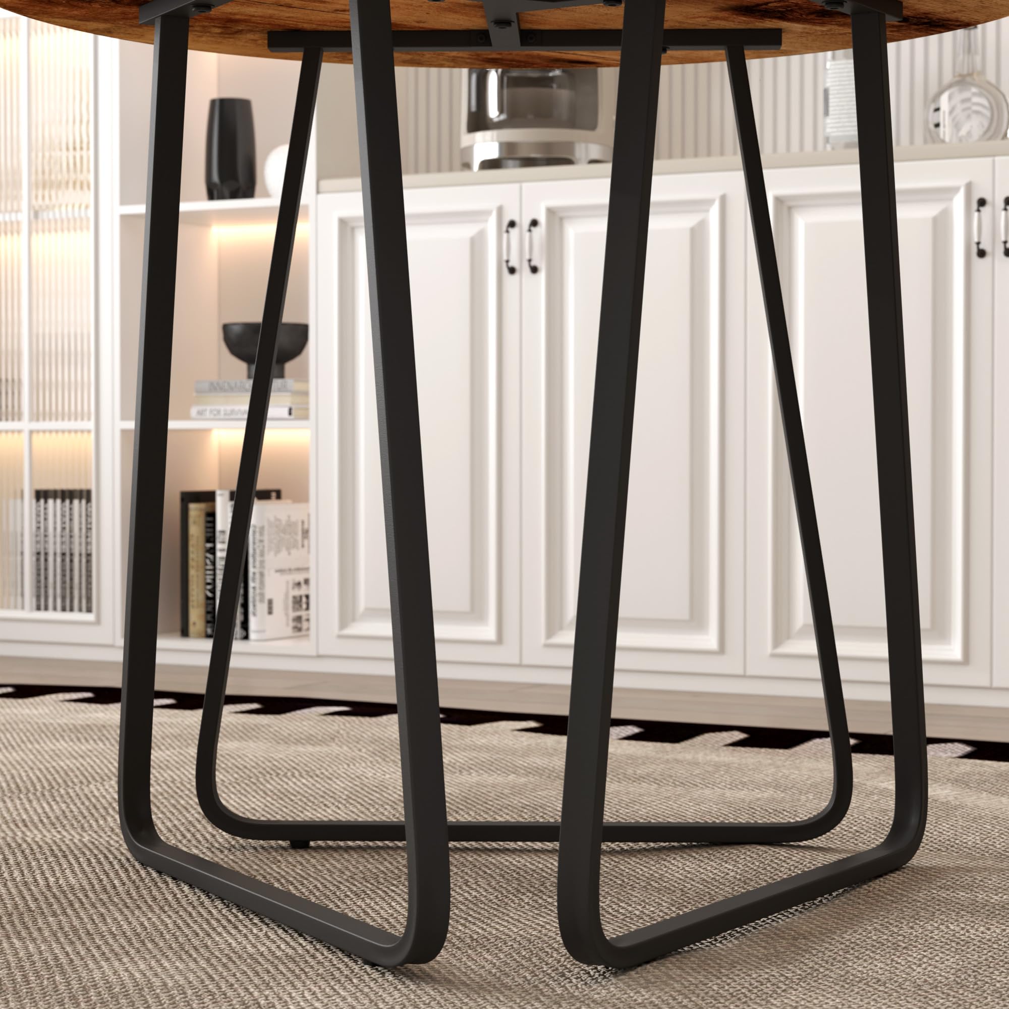 Esstisch Rund Holz Moderner Küchentisch Esszimmertische mit Schwarz Metallbeinen Tisch für Esszimmer Wohnzimmer Küche, Braun, 80 cm DE | LEUKHOUSE
