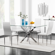Table Salle à Manger en Verre Moderne Table à Manger Une Trempé Table pour 4 Personnes de Cuisine Bureau Argenté AWS0213FR | LEUKHOUSE