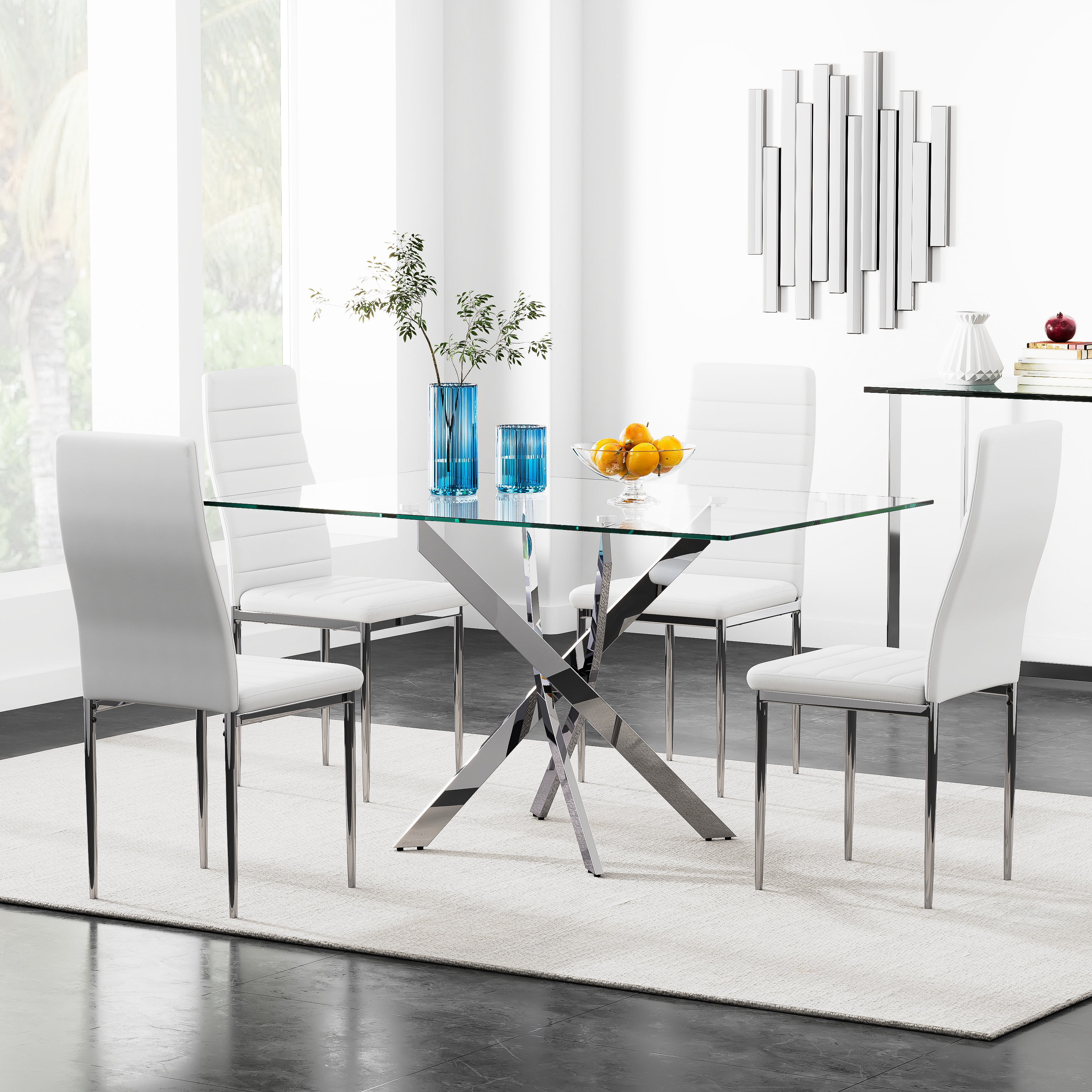 Table Salle à Manger en Verre Moderne Table à Manger Une Trempé Table pour 4 Personnes de Cuisine Bureau Argenté AWS0213FR | LEUKHOUSE
